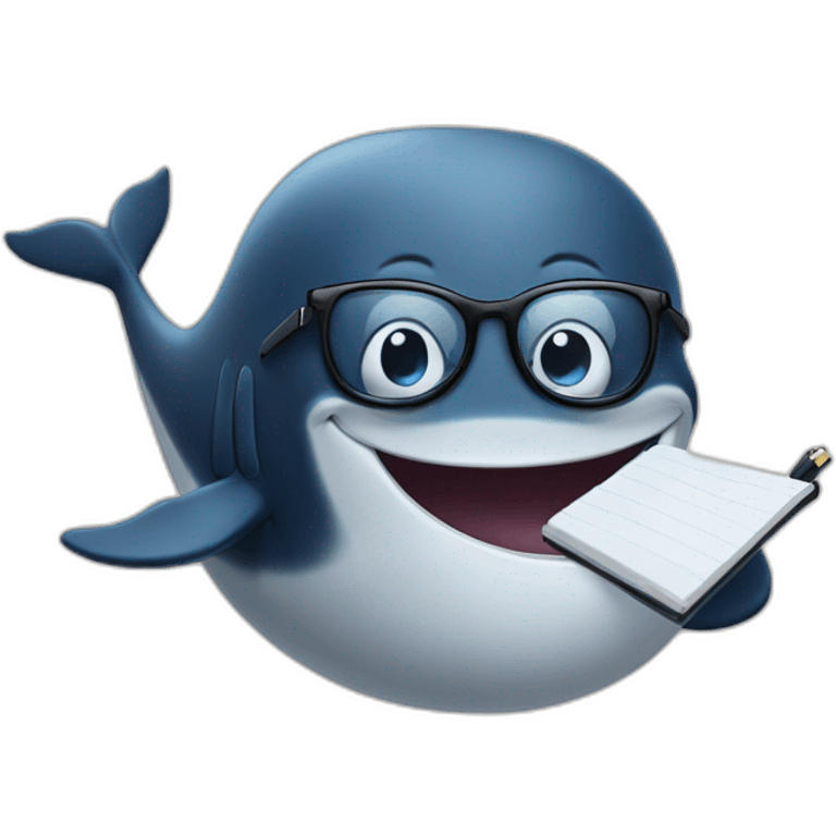 whale holding a pen wearing glasses emoji