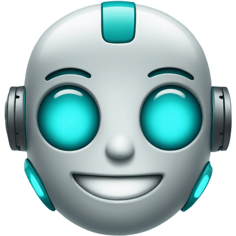 Cute robot head with a smile. teal coloured eyes. emoji