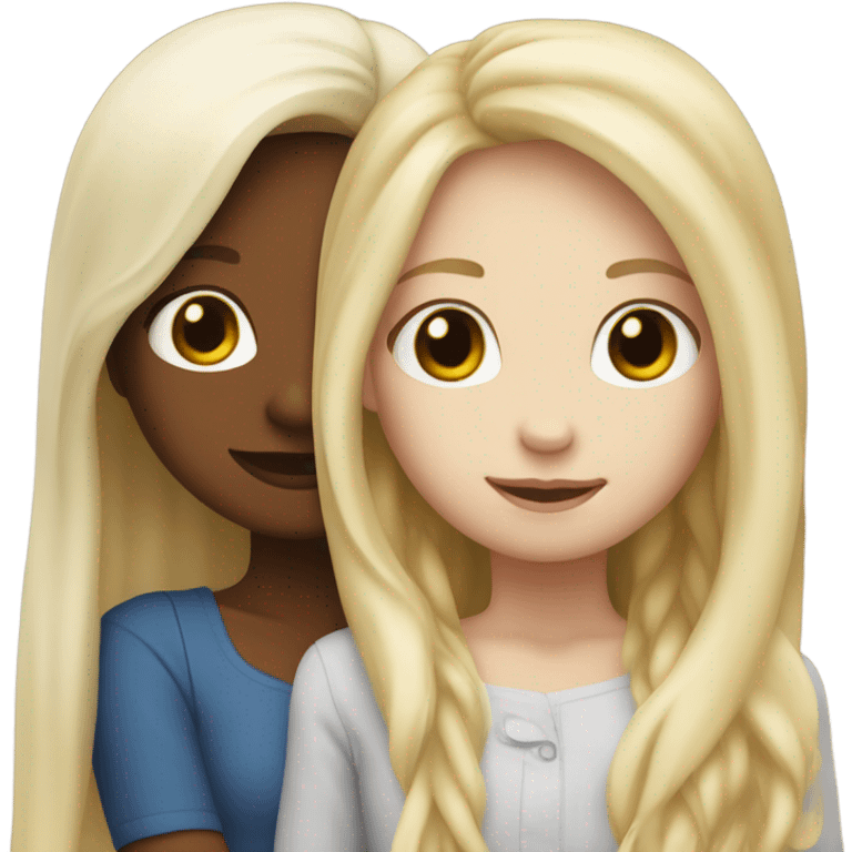 Girls hugging. They both have white skin and long hair, one blonde and the other brunette emoji