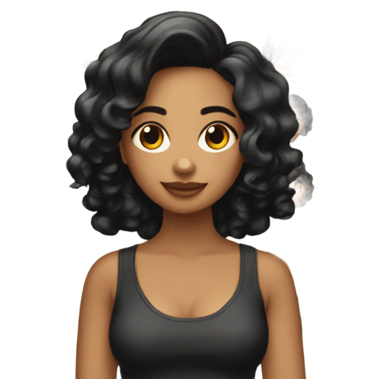 una chica morena con cabello ondulado color negro emoji