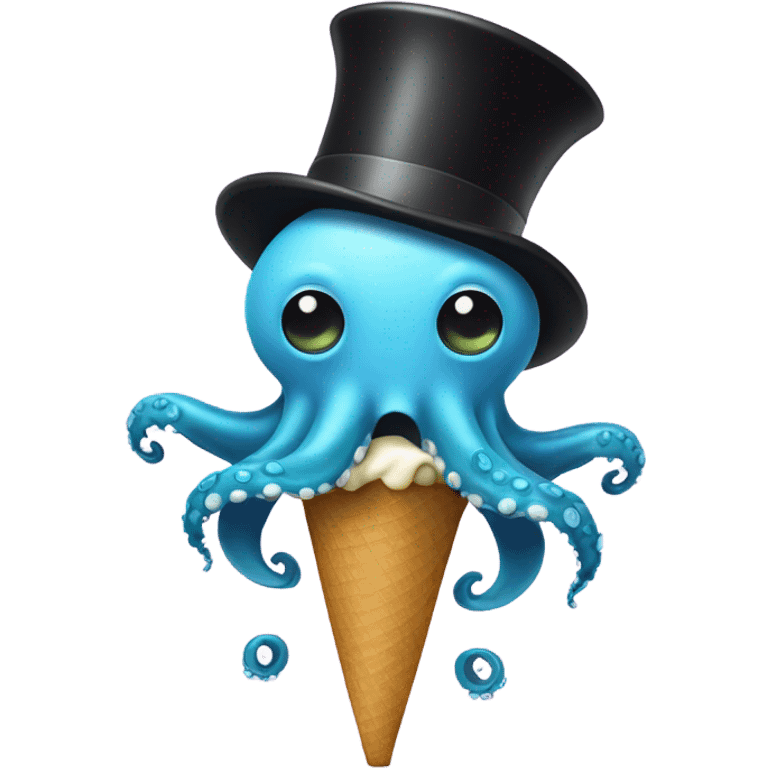 Octopus wearing top hat holding ice cream emoji