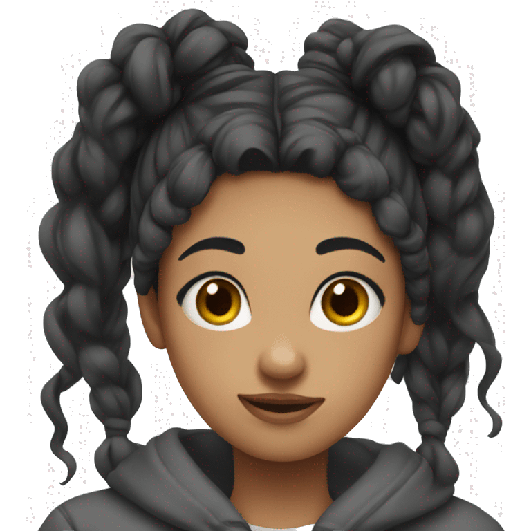 girl long black hair with a messy bun and hoodie emoji