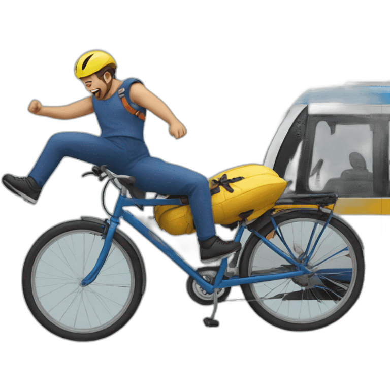 man falling off bike hits tram emoji