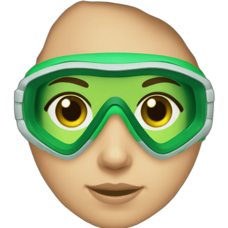 girl brown hair diving mask with diving regulator green eyes emoji