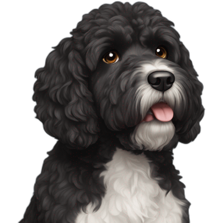 black face Portuguese water dog with white chin and chest emoji