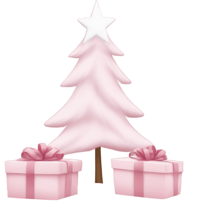 Light pink Christmas gifts under a white Christmas tree  emoji