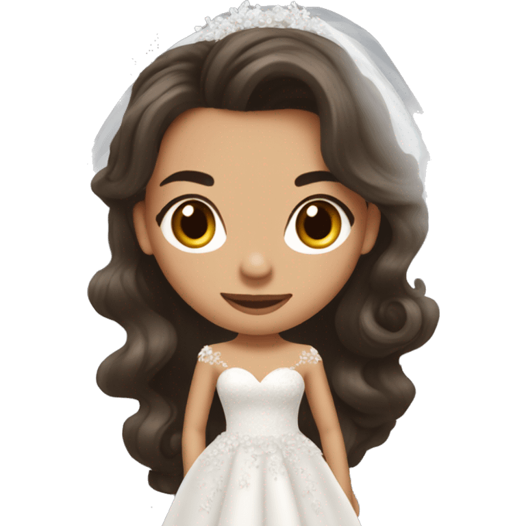 beautiful brunette girl with blowout hair in big beautiful wedding dress emoji