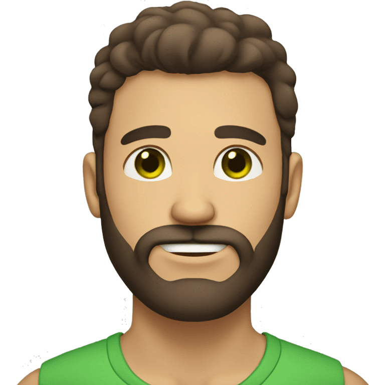 tan guy with green eyes and dark brown hair and big beard emoji