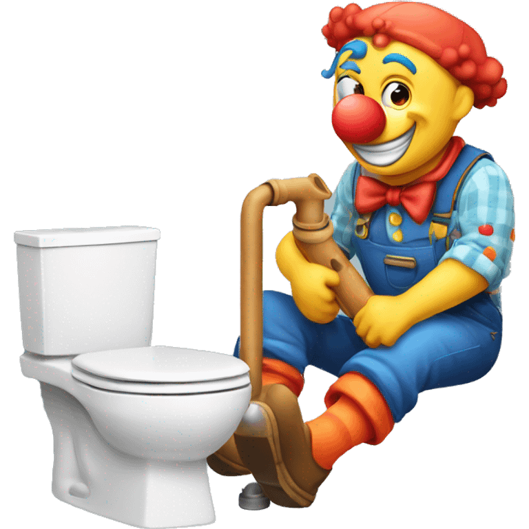 clown face emoji as a plumber sitting and fixing pipe emoji