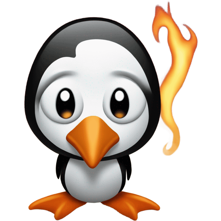 Evil looking penguin with flames in background emoji