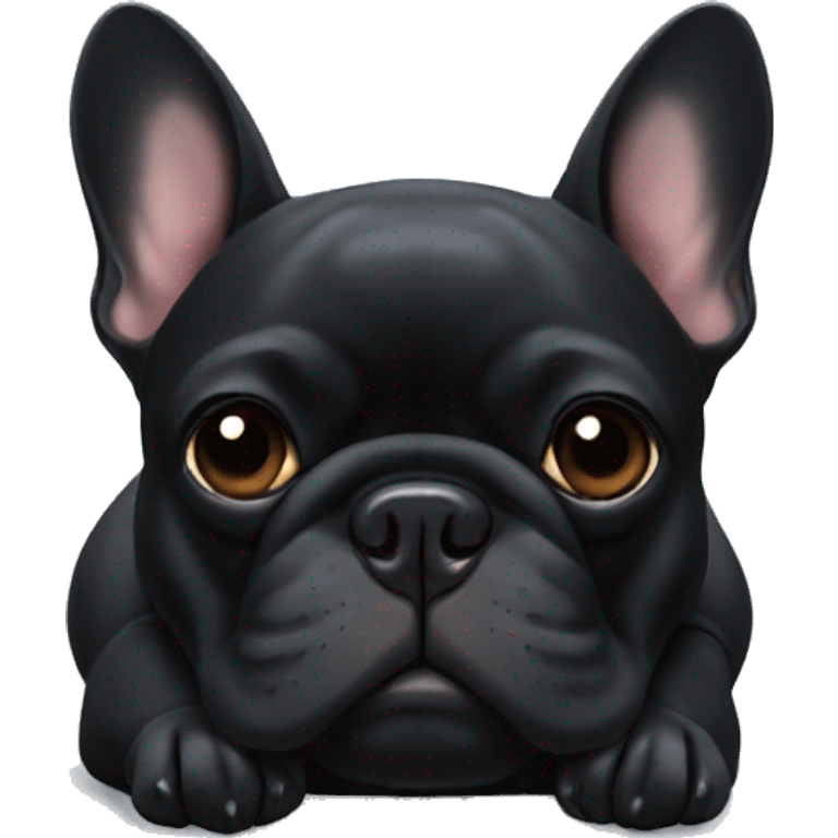 An all-Black French bulldog napping emoji