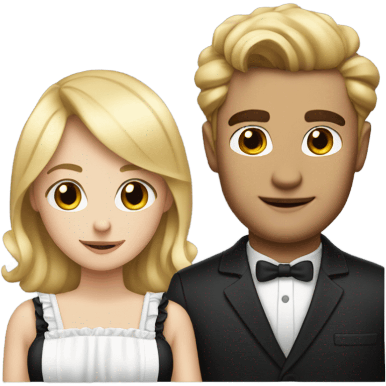 A blonde girl with a maid outfit and a brown haired attractive man with a black suit emoji