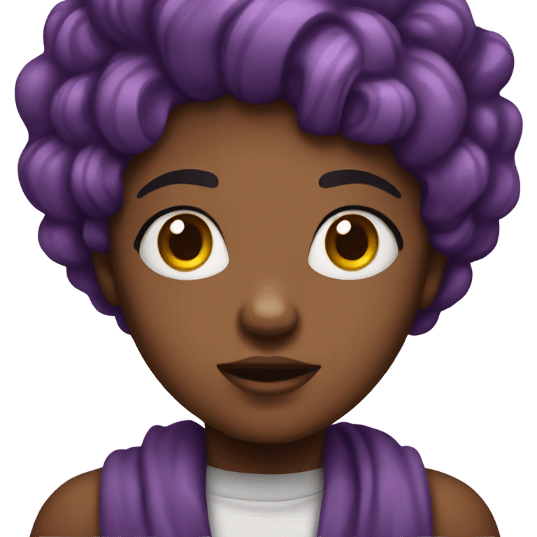 Purple haired black girl shrugging  emoji