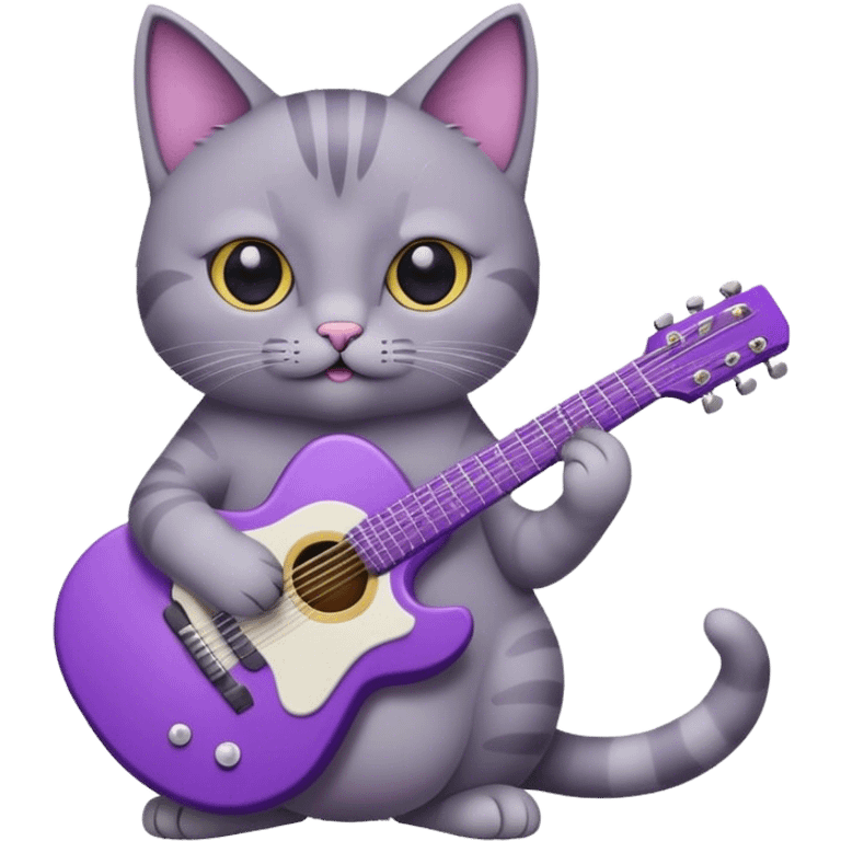 Grey cat playing purple guitar emoji