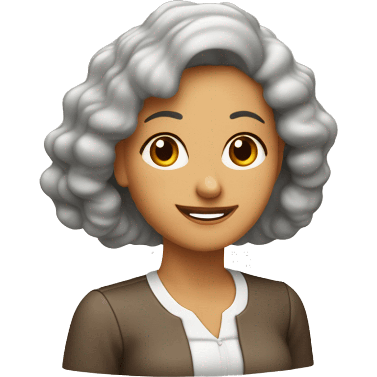 mujer de pelo castaño largo y peinada hacia el lado izquiero, con anteojos café claro, de 50 años, y blusa atrigada emoji