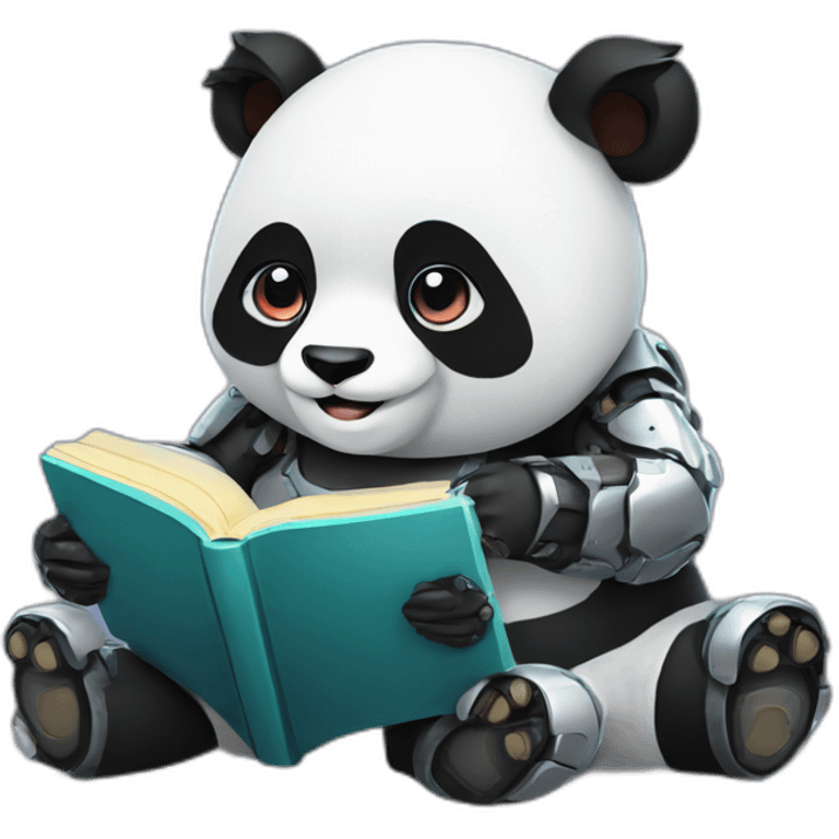 cyborg panda reading a book on ethereum emoji