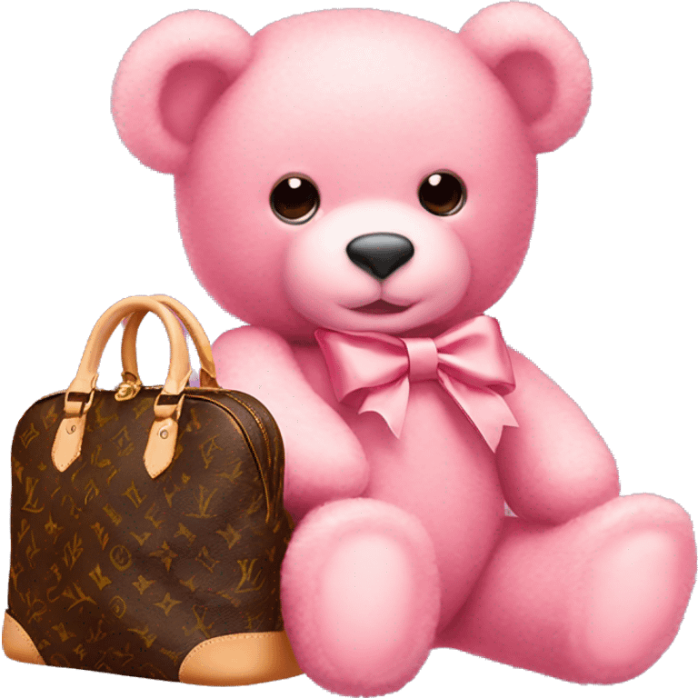 pink bow teddy bear solo with Louis Vuitton bag emoji