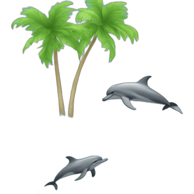 Dolphins with sea and plam trees emoji