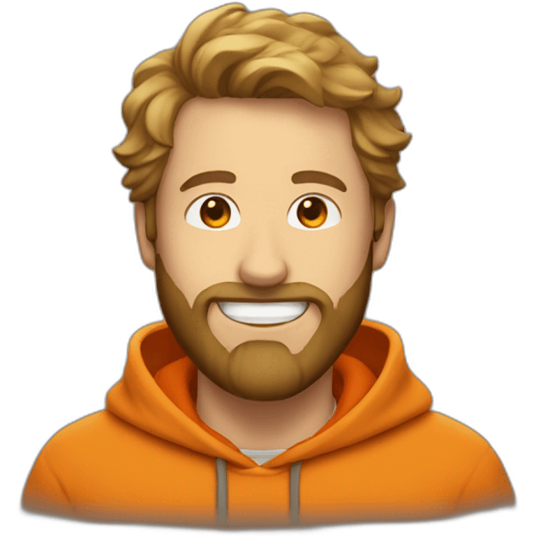 white dude smiling with a brown beard with an orange hoodie emoji