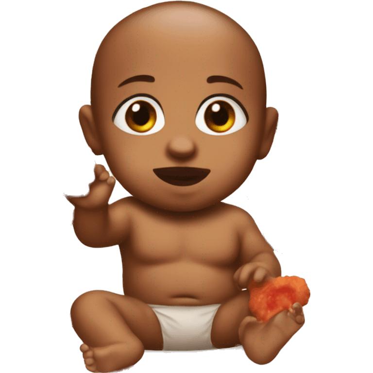 Baby with red saucy nuggets emoji