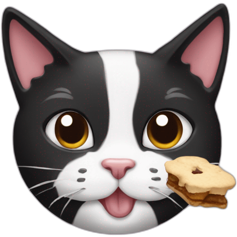 sweet tuxedo cat eating a treat emoji