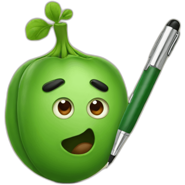 A pea holding a pen emoji