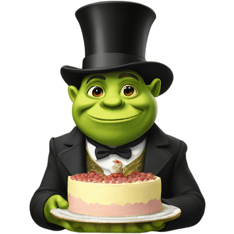 Shreck eating cake with a top hat on emoji