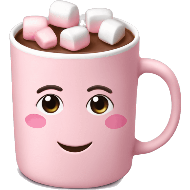 Light Pink mug of hot chocolate with marshmallows  emoji