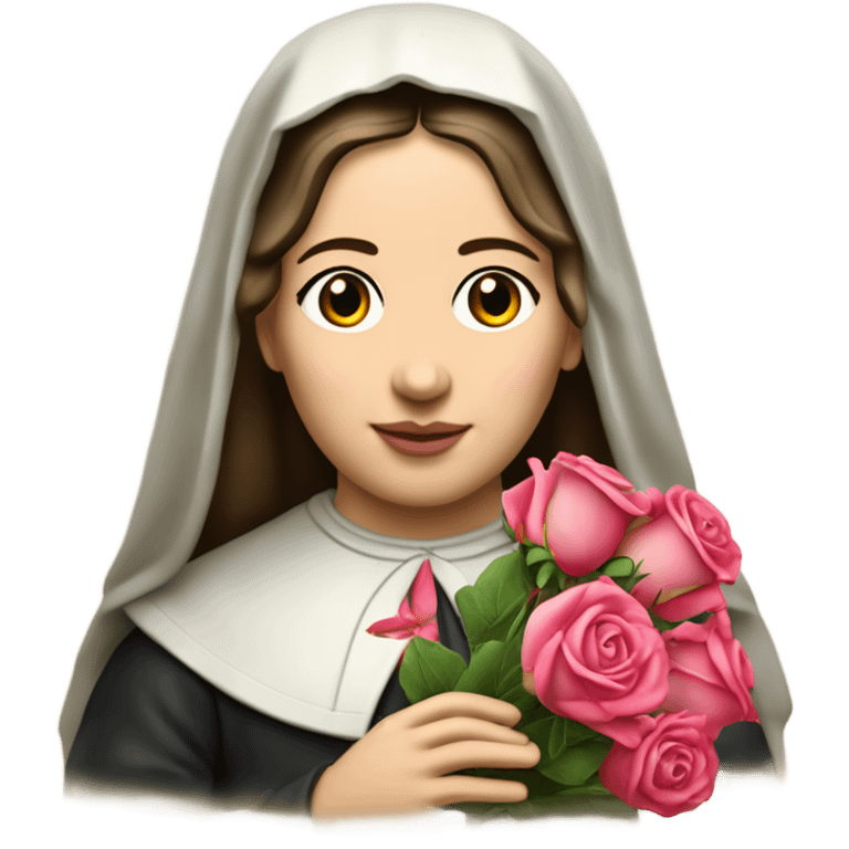 Sainte Terese of Lisieux avec bouquet de Rose vrai visage de Sainte Thérèse de Lisieux française vue de 3/4 emoji