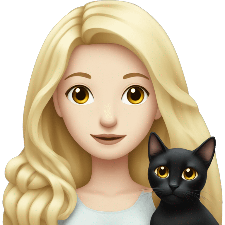 pretty woman with pale skin, very long blonde hair  hugging a black cat emoji