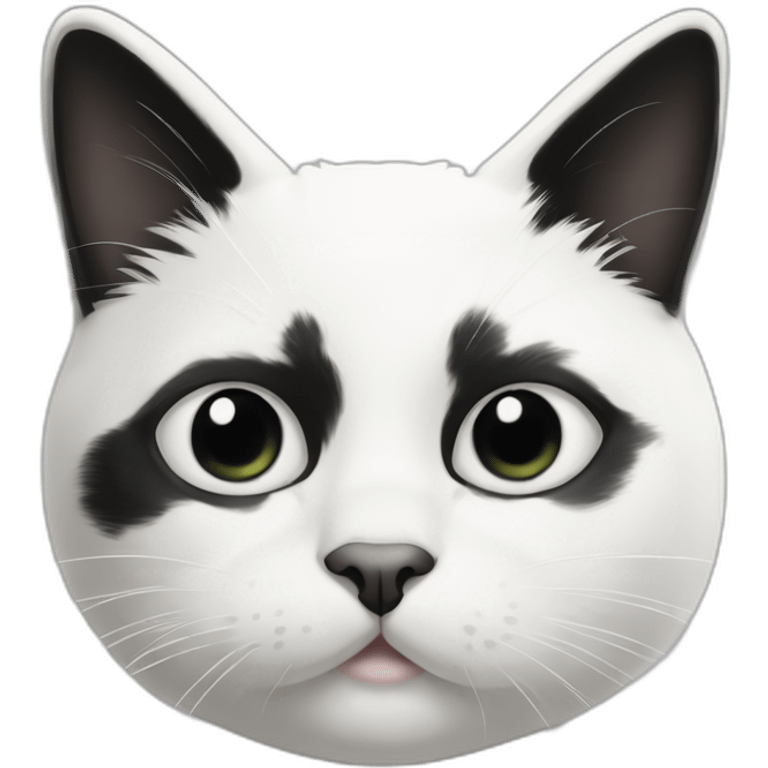 Black and white cat with black in forehead ears and outside of eyes, but white inside with black dots around mouth. White belly emoji