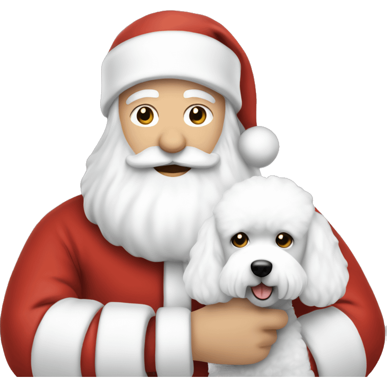 Caucasian Santa holding one white bichon emoji