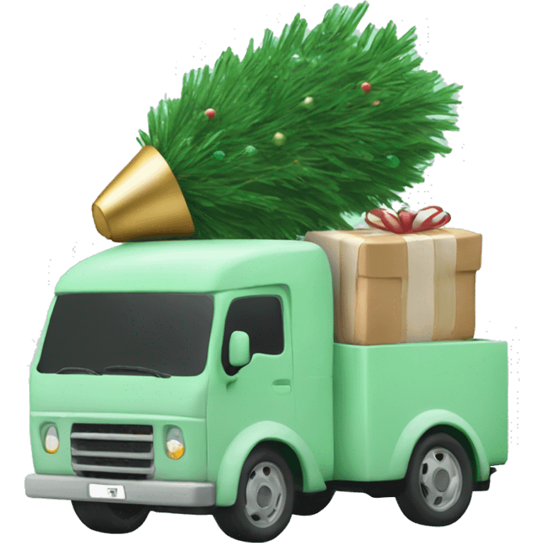 Pastel green truck with Christmas tree emoji