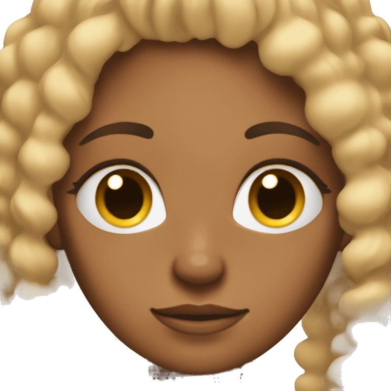 Brown skin girl with curly blondish hair and bushy eyebrows emoji