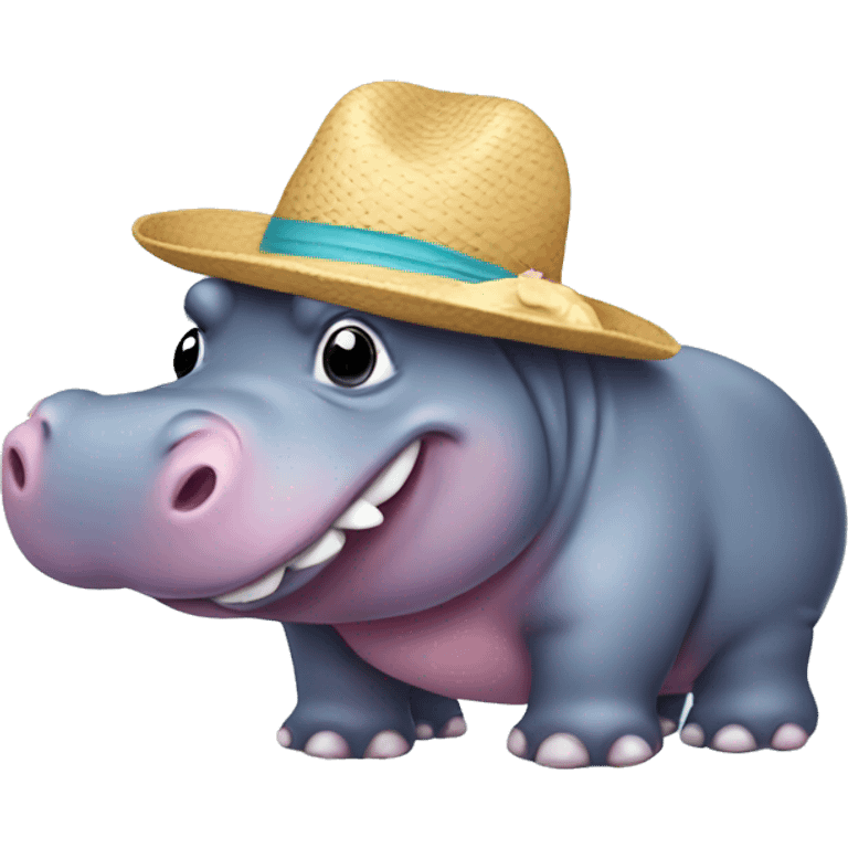 hippo with a hat and bikini on emoji