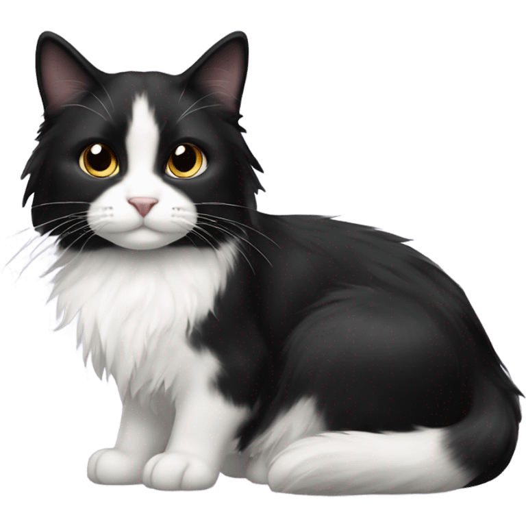 Long haired black and white tuxedo cat with black nose and black chin emoji