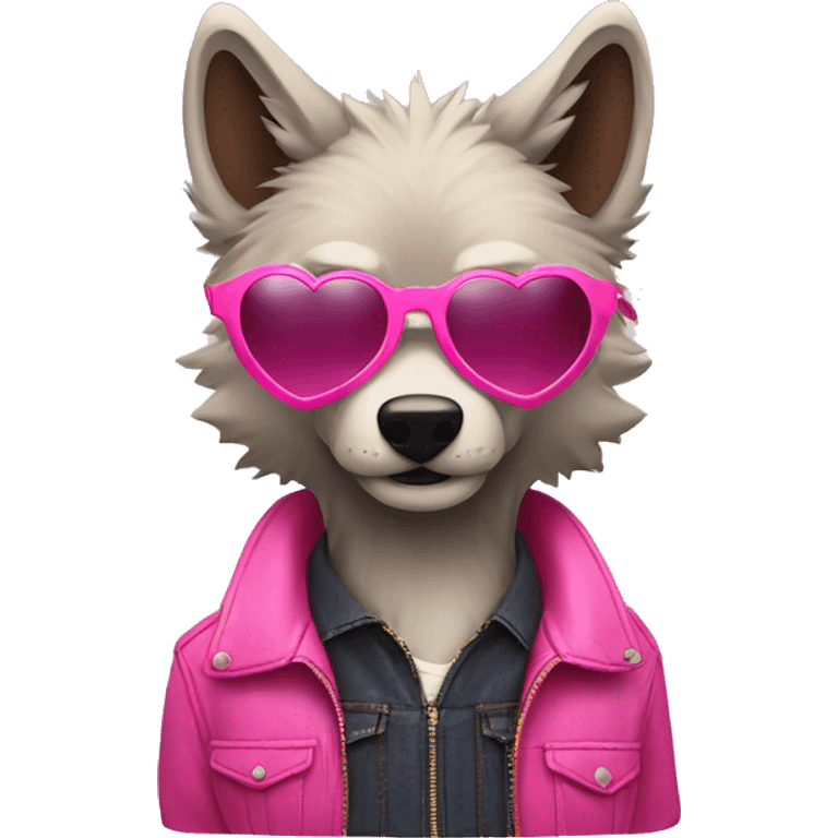 Alpha wolf man with pink heart shaped sunglasses emoji