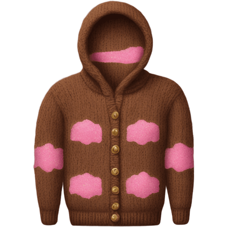 Knit brown sweater with pink glitter design emoji