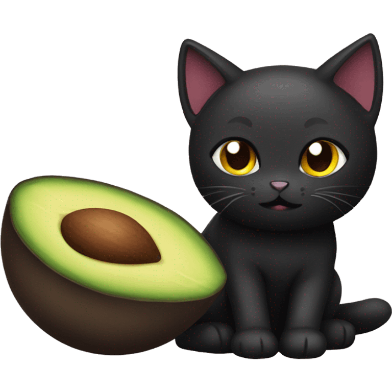 cute black cat with Little avocado plush emoji