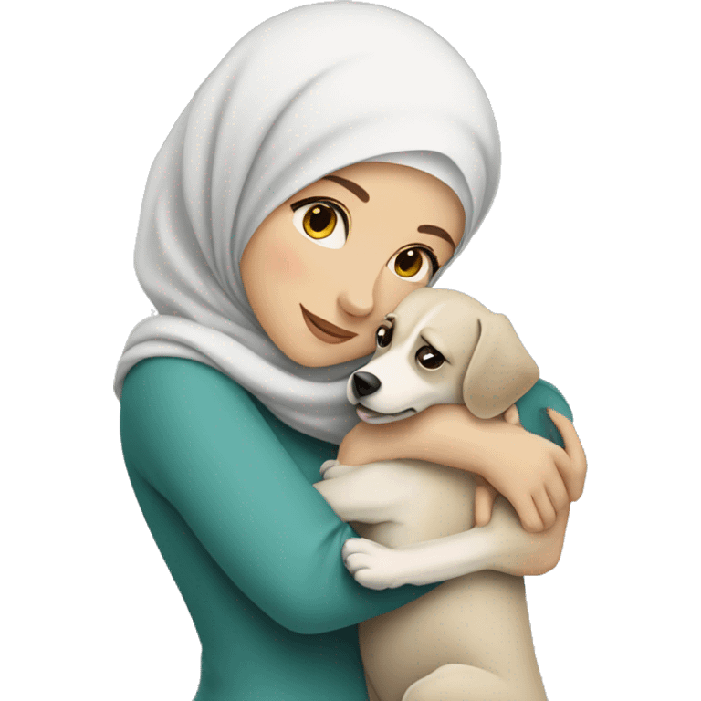 pretty white skin woman with hijab hugging a dog emoji