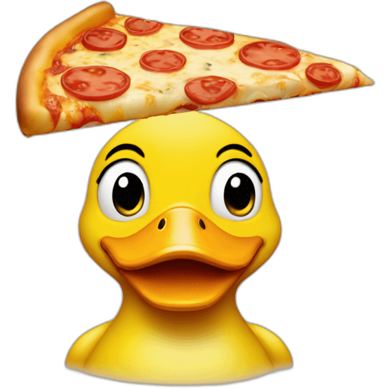 yellow duck frontal face holding pizza emoji