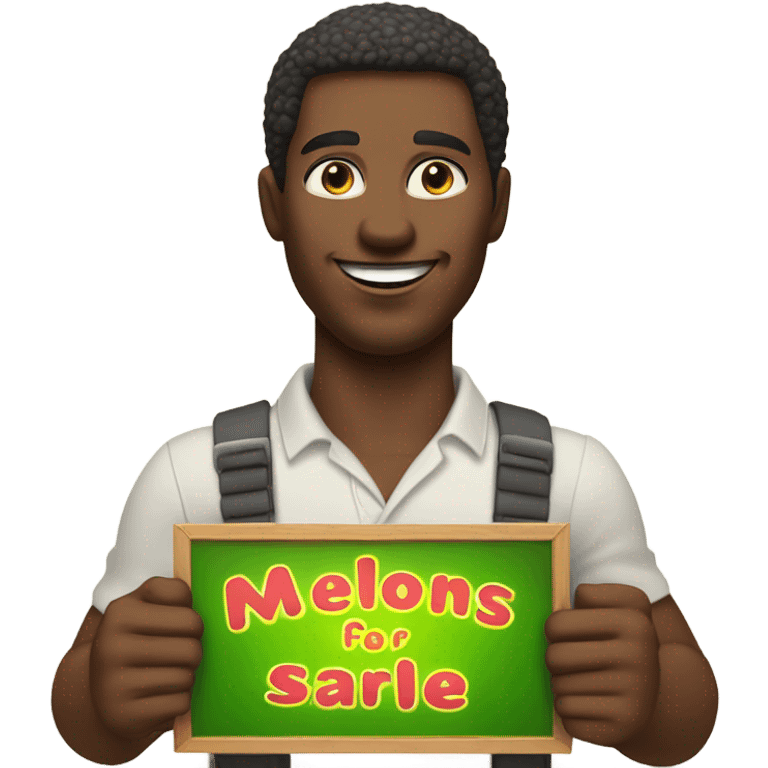 African American Male holding a sign that says "MELONS FOR SALE" emoji