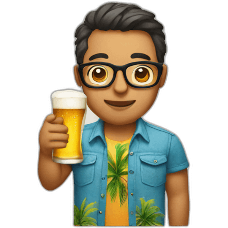 person wearing glasses alohashirt is holding beer emoji