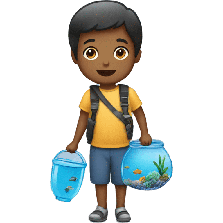 A child carry aquarium.  emoji