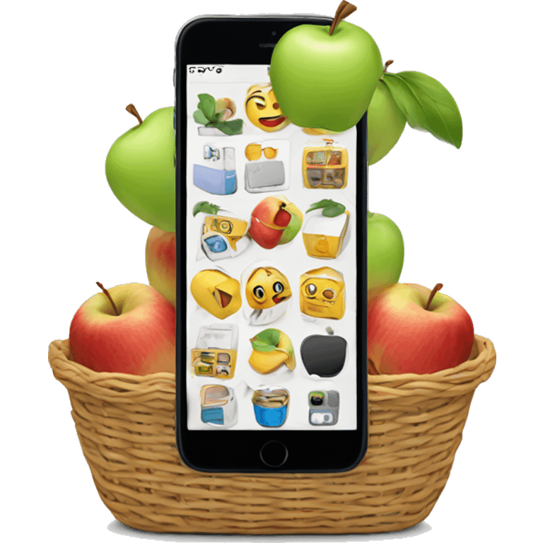 phone in a basket with apples emoji