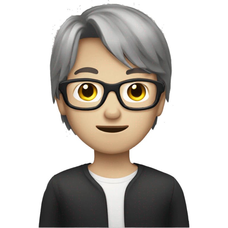 A boy with white skin, straight hair, and glasses wearing a mask emoji