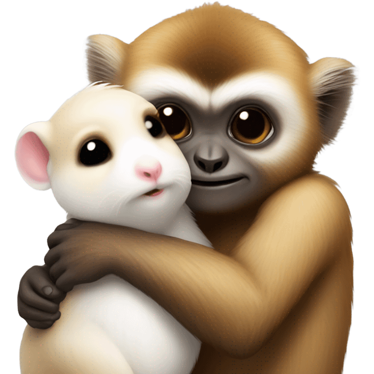 brown gibbon hugs white hamster emoji