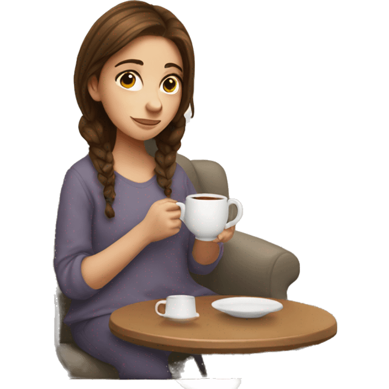 Cozy girl with brown hair and tea  emoji