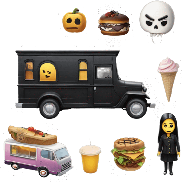 Wednesday Addams haunted dream house and food truck jeep emoji