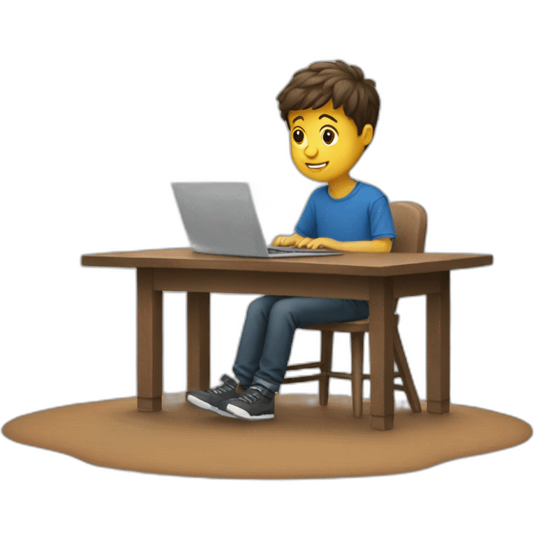 A boy sitting on table with laptop emoji